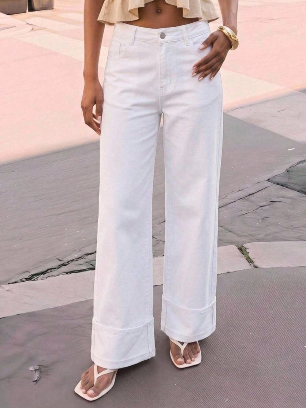 White Casual Women's Straight Leg Jeans